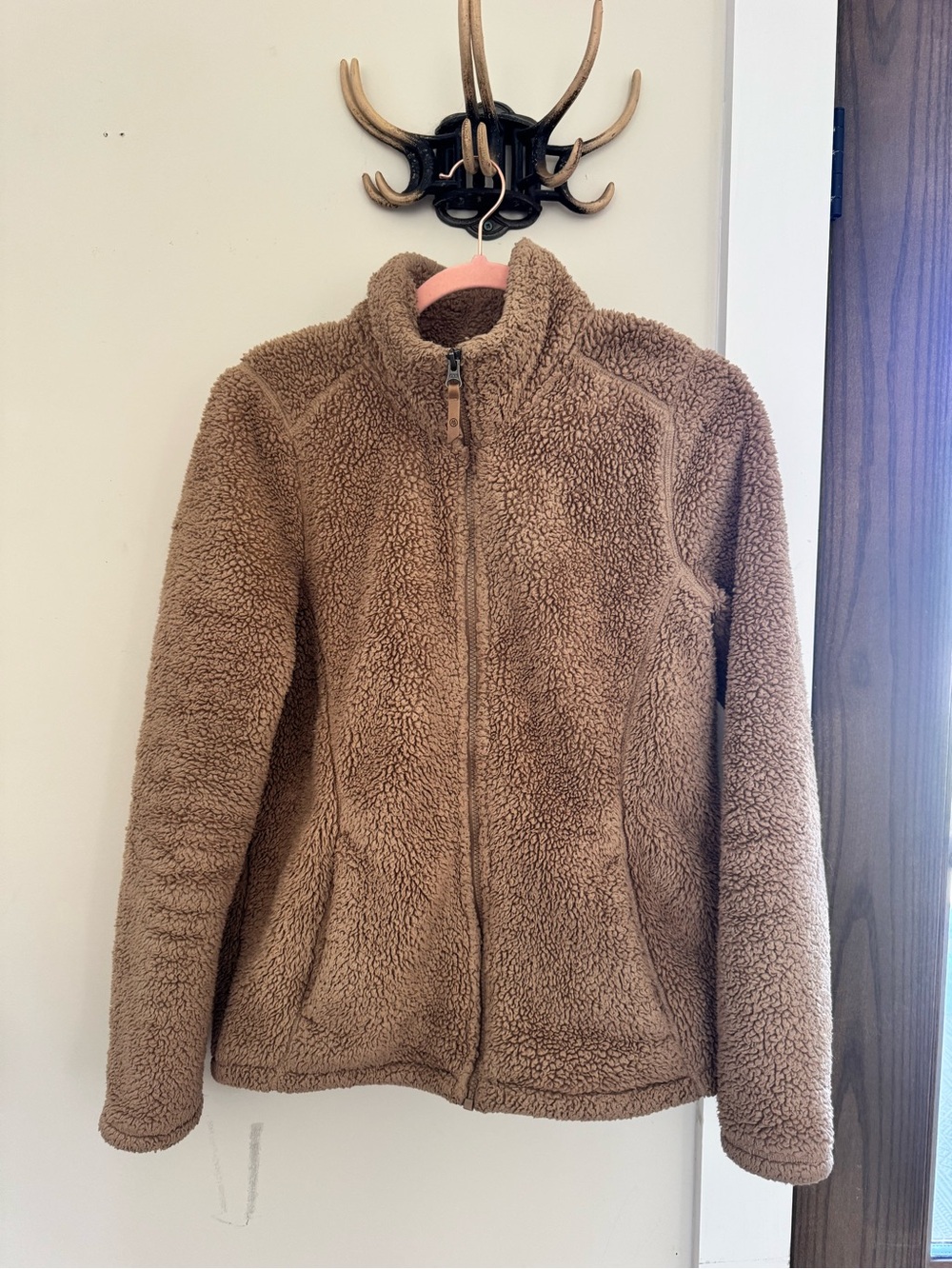Women's Plush Teddy Jacket in Brown — Lightweight Zip-Up